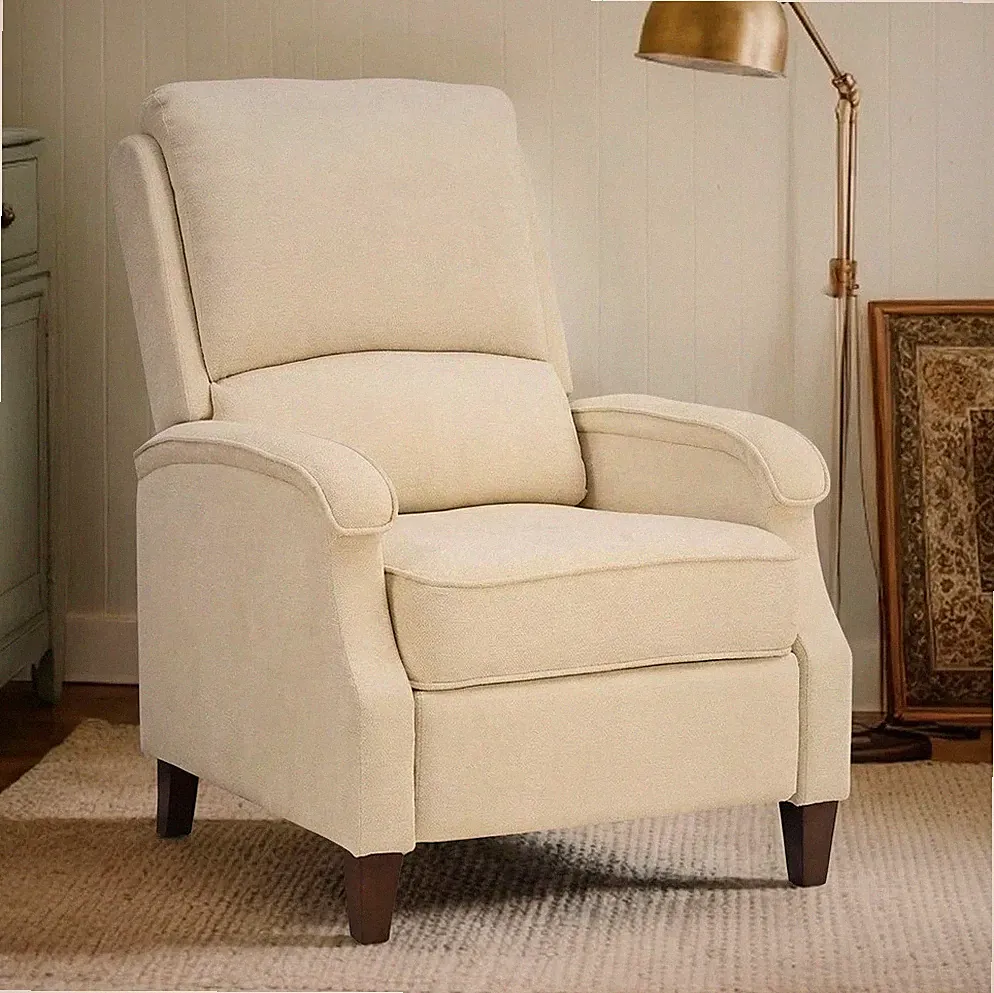 Beige Fabric Manual Pushback Arm Chair Recliner Armchair Recliners Chairs Cream
