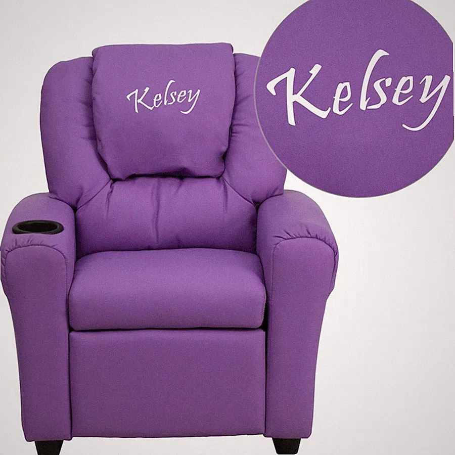 Flash Furniture Lavender Vinyl Kids Recliner, Cup Holder - DG-ULT-KID-LAV-EMB-GG