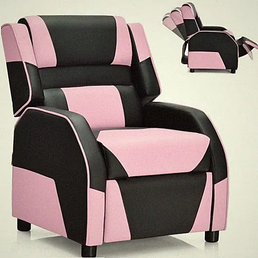 Kids Youth PU Leather Gaming Sofa Recliner with Headrest and Footrest-Pink - Col