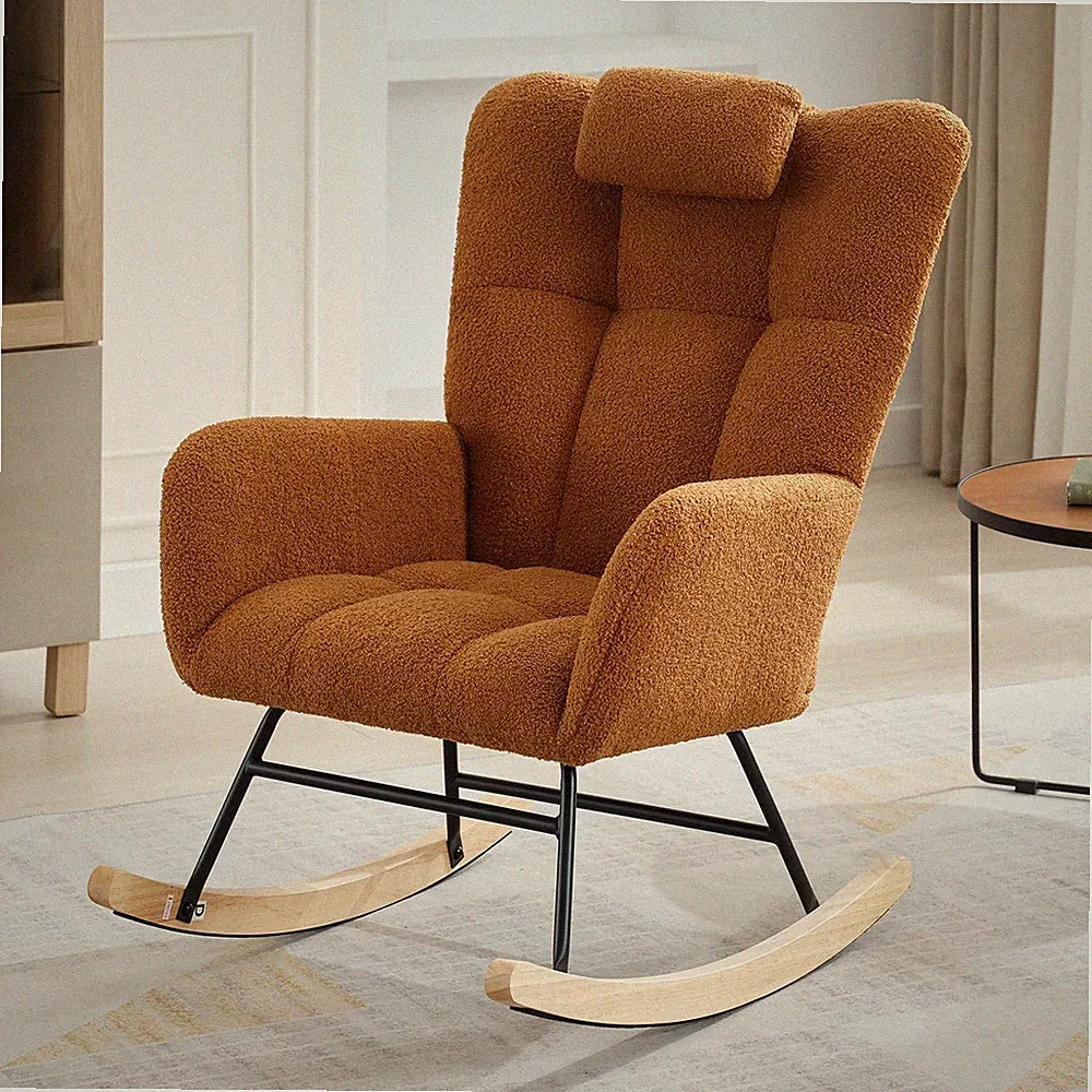 Modern Rocking Chair High Backrest, Nursery Comfy Padded Seat, Recliner Glider