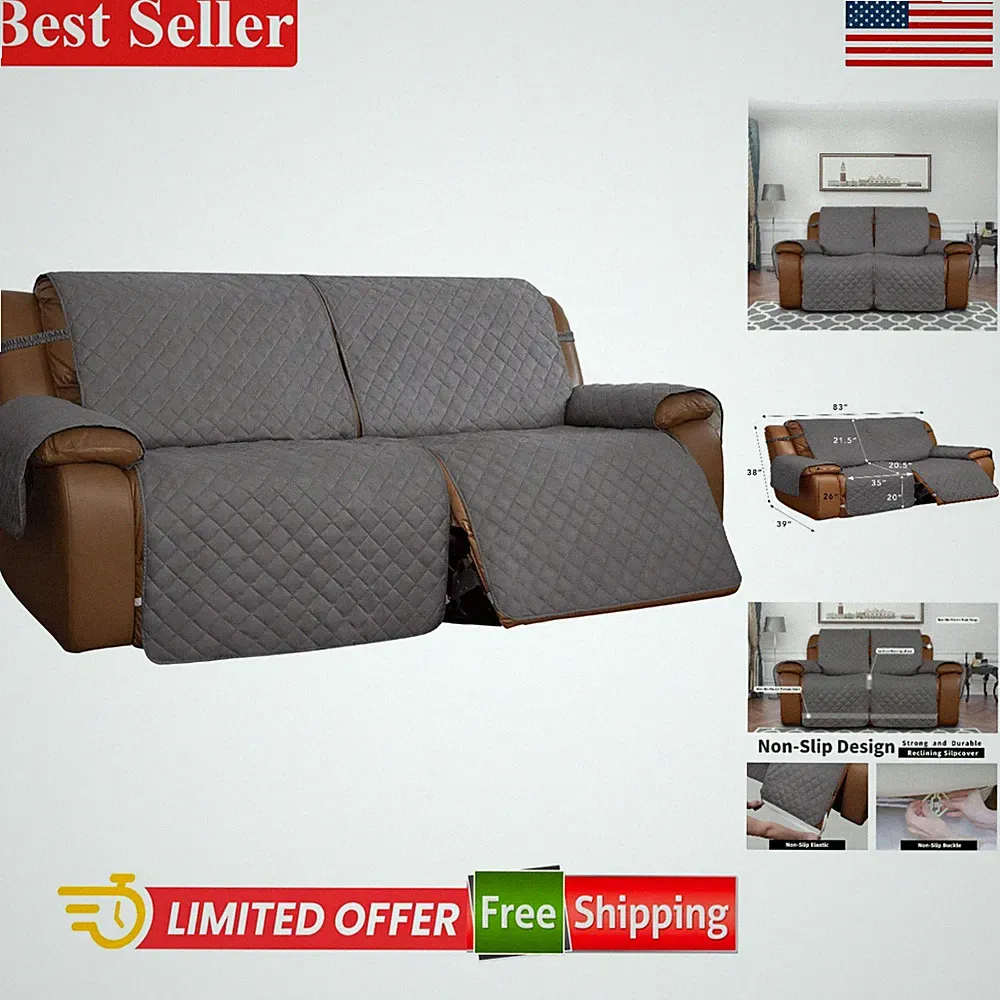 Oversized Reversible Loveseat Recliner Cover - Gray/Light Gray Protection for...