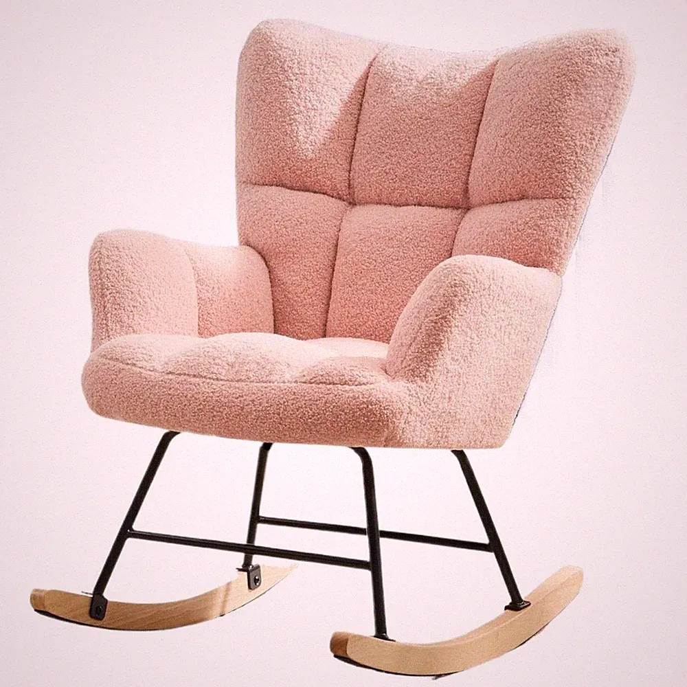 Teddy Fabric Rocking Chair,Modern Comfy Glider Ergonomic Accent Reading Recliner
